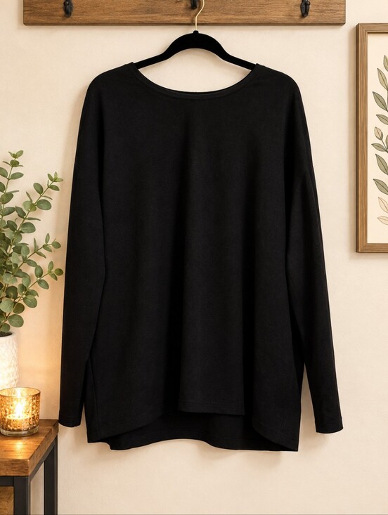 32 Degrees Tops - 32 Degrees Black Oversized Crewneck Long Sleeve Top Loose Fit Y2K Goth Size XXL